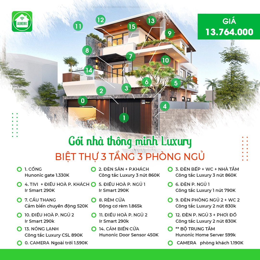 thiết bị thông minh cho nhà phố 3 tầng 3 phòng ngủ